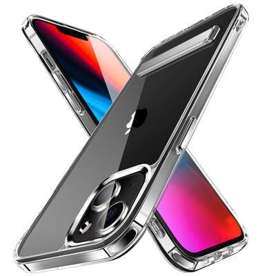 Apple iPhone 14 Kılıf Standlı Şeffaf Silikon Patinda L-Stand Kapak