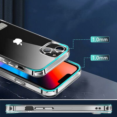 Apple iPhone 14 Kılıf Standlı Şeffaf Silikon Patinda L-Stand Kapak