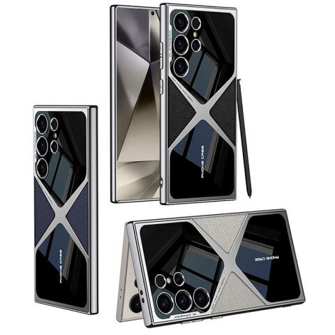 Galaxy S24 Ultra Kılıf Ultra İnce Kamera Korumalı PC + Deri Arka Yüzey Patinda X-Pro Kapak