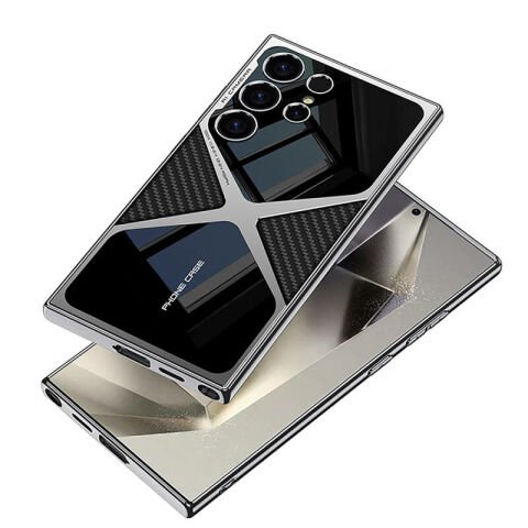 Galaxy S24 Ultra Kılıf Ultra İnce Kamera Korumalı PC + Deri Arka Yüzey Patinda X-Pro Kapak