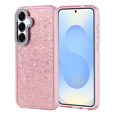 Galaxy S24 Plus Kılıf Taşlı Tasarımlı Patinda Kapi Kapak Pembe