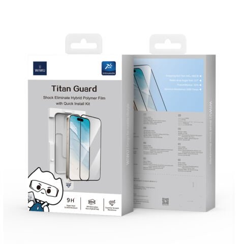 Apple iPhone 15 Plus Wiwu GT-020 Titan Guard Serisi Şok Emici Hibrit Polimer HD Şeffaf Ekran Koruyucu Film + Kolay Uygulama Aparatı