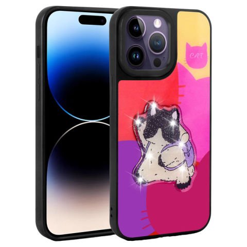 Apple iPhone 14 Pro Max Kılıf Parlayan Kabartmalı İkonik Figürlü Patinda Amas Silikon Kapak