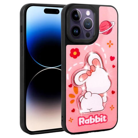 Apple iPhone 14 Pro Max Kılıf Parlayan Kabartmalı İkonik Figürlü Patinda Amas Silikon Kapak