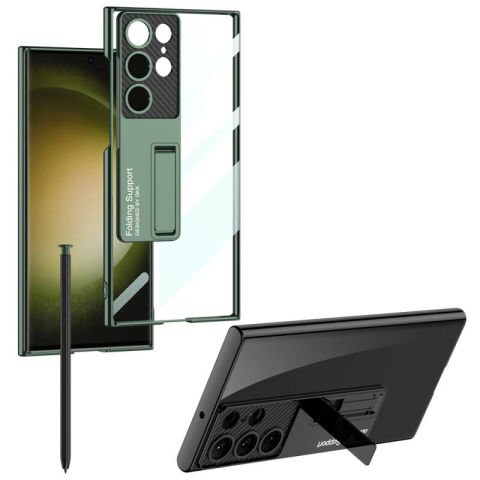 Galaxy S24 Ultra Kılıf Kamera Korumalı Şeffaf Tasarımlı Patinda Lego Standlı Kapak
