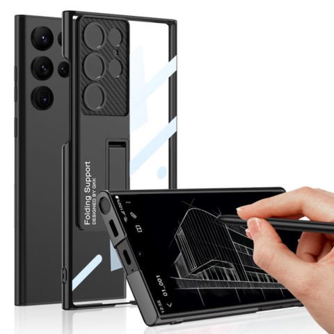 Galaxy S24 Ultra Kılıf Kamera Korumalı Şeffaf Tasarımlı Patinda Lego Standlı Kapak