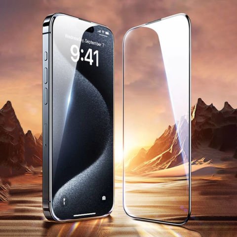 Apple iPhone 15 Pro Max Wiwu GT-008 Polimer Oleofobik Kaplama Şeffaf Pürüzsüz Temperli Cam Ekran Koruyucu