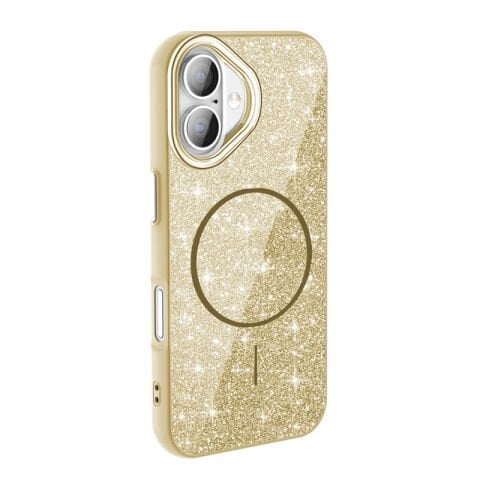 Apple iPhone 16 Plus Kılıf Magsafe Şarj Özellikli Parlayan Simli Patinda Okso Kapak
