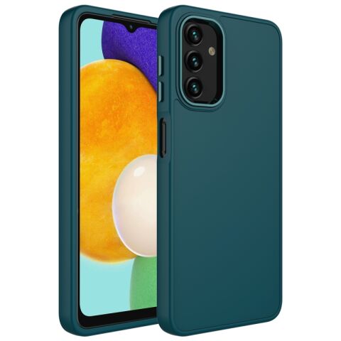 Galaxy A04S Kılıf Metal Çerçeve ve Buton Tasarımlı Silikon Patinda Luna Kapak