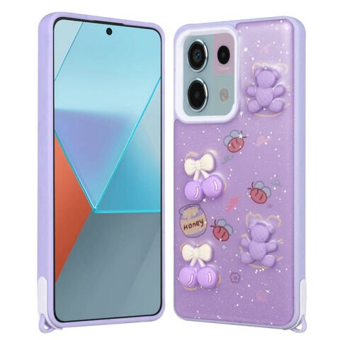 Xiaomi Redmi Note 13 Pro 5G Kılıf Parlayan Simli Kabartma Figürlü Patinda Cevze Kapak