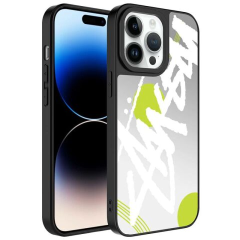 Apple iPhone 14 Pro Max Kılıf Aynalı Desenli Kamera Korumalı Parlak Patinda Mirror Kapak