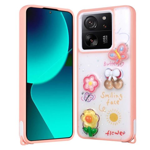 Xiaomi Mi 13T Kılıf Parlayan Simli Kabartma Figürlü Patinda Cevze Kapak