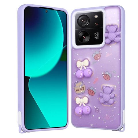Xiaomi Mi 13T Kılıf Parlayan Simli Kabartma Figürlü Patinda Cevze Kapak