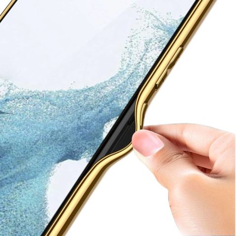 Galaxy S23 Plus Kılıf Deri Görünümlü Kenarları Elektroplating Kaplama Patinda Fizyon Kapak