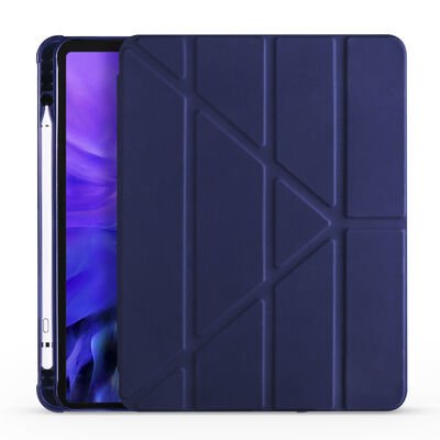Apple iPad Air 10.9 2022 (5.Nesil) Kılıf Patinda Tri Folding Kalem Bölmeli Standlı Kılıf
