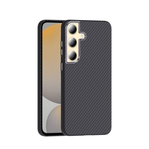 Galaxy S24 Kılıf M-safe Şarj Özellikli Karbon Fiber Görünümlü Patinda Gros Kapak