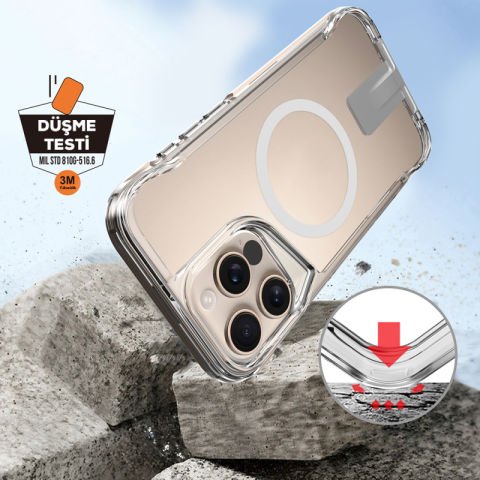 Apple iPhone 16 Pro Max Kılıf Magsafe Şarj Özellikli Patinda T-Max Standlı Kapak