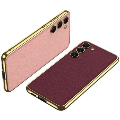 Galaxy S23 Kılıf Deri Görünümlü Kenarları Elektroplating Kaplama Patinda Fizyon Kapak
