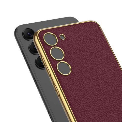 Galaxy S23 Kılıf Deri Görünümlü Kenarları Elektroplating Kaplama Patinda Fizyon Kapak