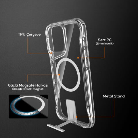 Apple iPhone 16 Pro Kılıf Magsafe Şarj Özellikli Patinda T-Max Standlı Kapak