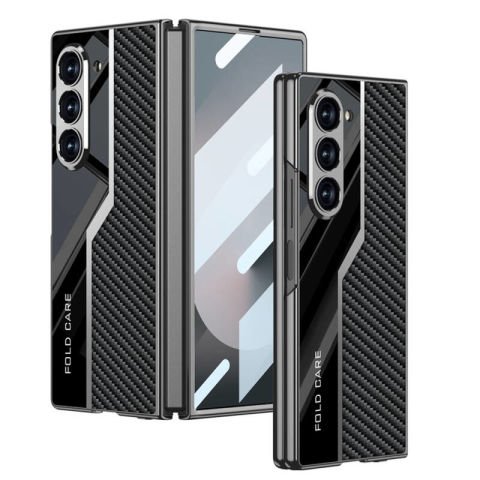 Galaxy Z Fold 6 Kılıf Ultra İnce Kamera Korumalı PC + Karbon Fiber Tasarımlı Arka Yüzey Patinda Kıpta Poligan Kapak