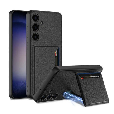 Galaxy S24 Suni Deri Arka Yüzey Patinda Kartlıklı Kıpta Silikon Kapak