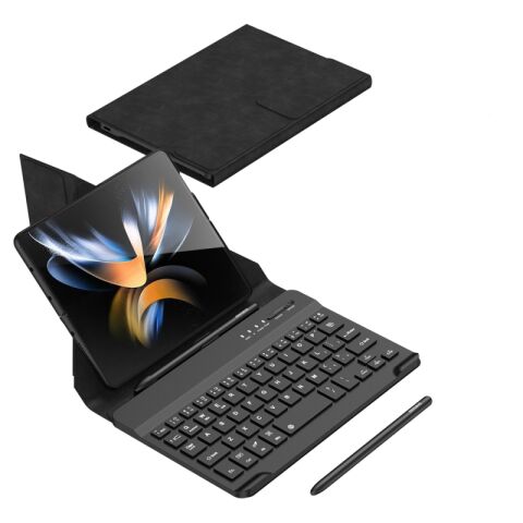 Galaxy Z Fold 3 Kılıf Standlı Klavyeli Kalem Bölmeli Patinda Kıpta Klavyeli Kılıf