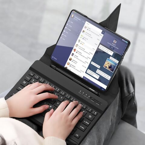Galaxy Z Fold 3 Kılıf Standlı Klavyeli Kalem Bölmeli Patinda Kıpta Klavyeli Kılıf