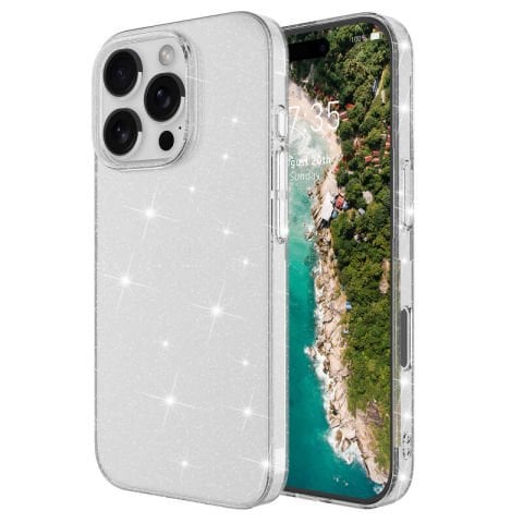 Apple iPhone 16 Pro Max Kılıf Parlayan Simli Şeffaf Patinda Redos Kapak