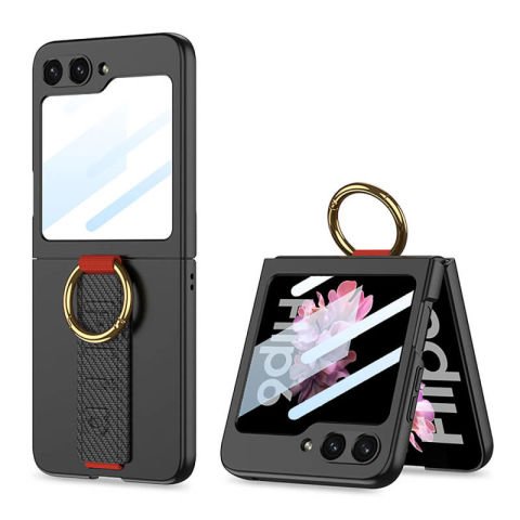 Galaxy Z Flip 6 Kılıf Kamera Korumalı Yüzüklü Karbon Tasarımlı Patinda Flip Ring Kıpta Kapak