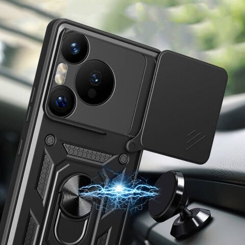 Huawei Pura 70 Pro 5G Kılıf Magnetik Standlı Kamera Korumalı Patinda Sürgülü Vega Kapak
