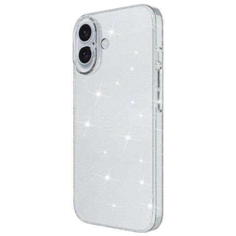Apple iPhone 16 Plus Kılıf Parlayan Simli Şeffaf Patinda Redos Kapak