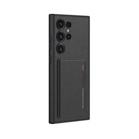 Galaxy S24 Ultra Suni Deri Arka Yüzey Patinda Kartlıklı Kıpta Silikon Kapak