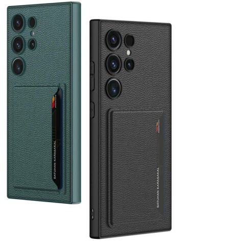 Galaxy S24 Ultra Suni Deri Arka Yüzey Patinda Kartlıklı Kıpta Silikon Kapak