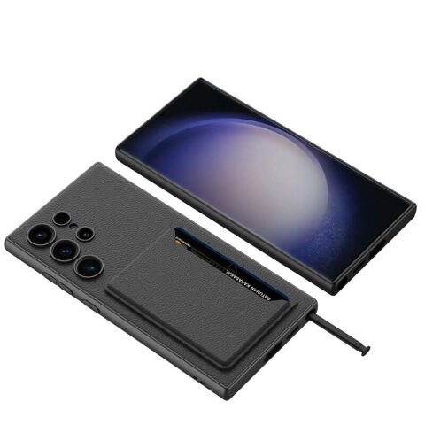 Galaxy S24 Ultra Suni Deri Arka Yüzey Patinda Kartlıklı Kıpta Silikon Kapak