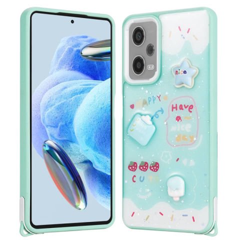 Xiaomi Redmi Note 12 Pro 5G Kılıf Parlayan Simli Kabartma Figürlü Patinda Cevze Kapak