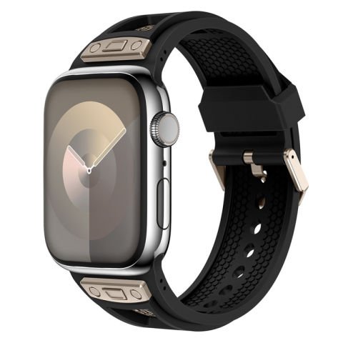 Apple Watch Ultra 49mm Patinda KRD-117 Hava Alabilen Delikli Metal Süslemeli Desenli Silikon Kordon