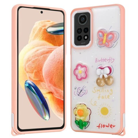 Xiaomi Redmi Note 12 Pro 4G Kılıf Parlayan Simli Kabartma Figürlü Patinda Cevze Kapak