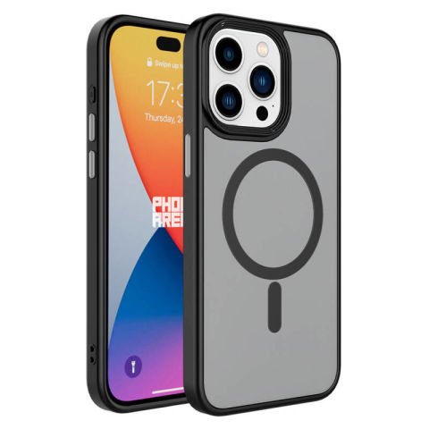 Apple iPhone 15 Pro Max Kılıf Mat Arka Yüzey Wireless Şarj Özellikli Patinda Flet Magsafe Kapak