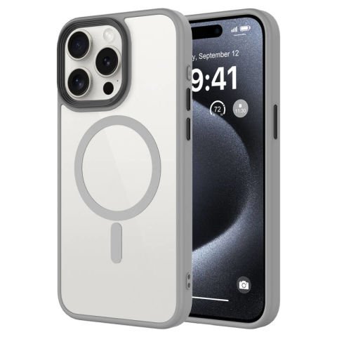 Apple iPhone 15 Pro Max Kılıf Mat Arka Yüzey Wireless Şarj Özellikli Patinda Flet Magsafe Kapak