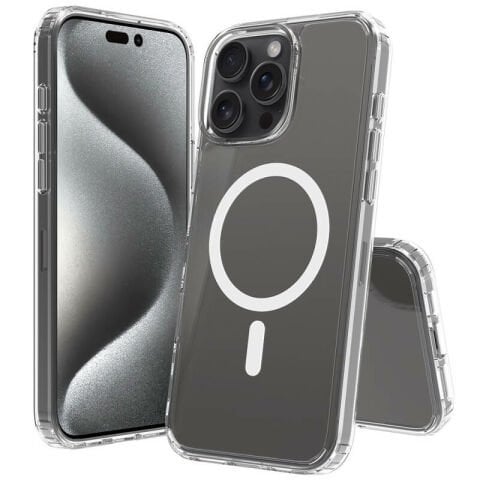 Apple iPhone 16 Pro Kılıf Magsafe Şarj Özellikli Şeffaf Sert PC Patinda Embos Kapak