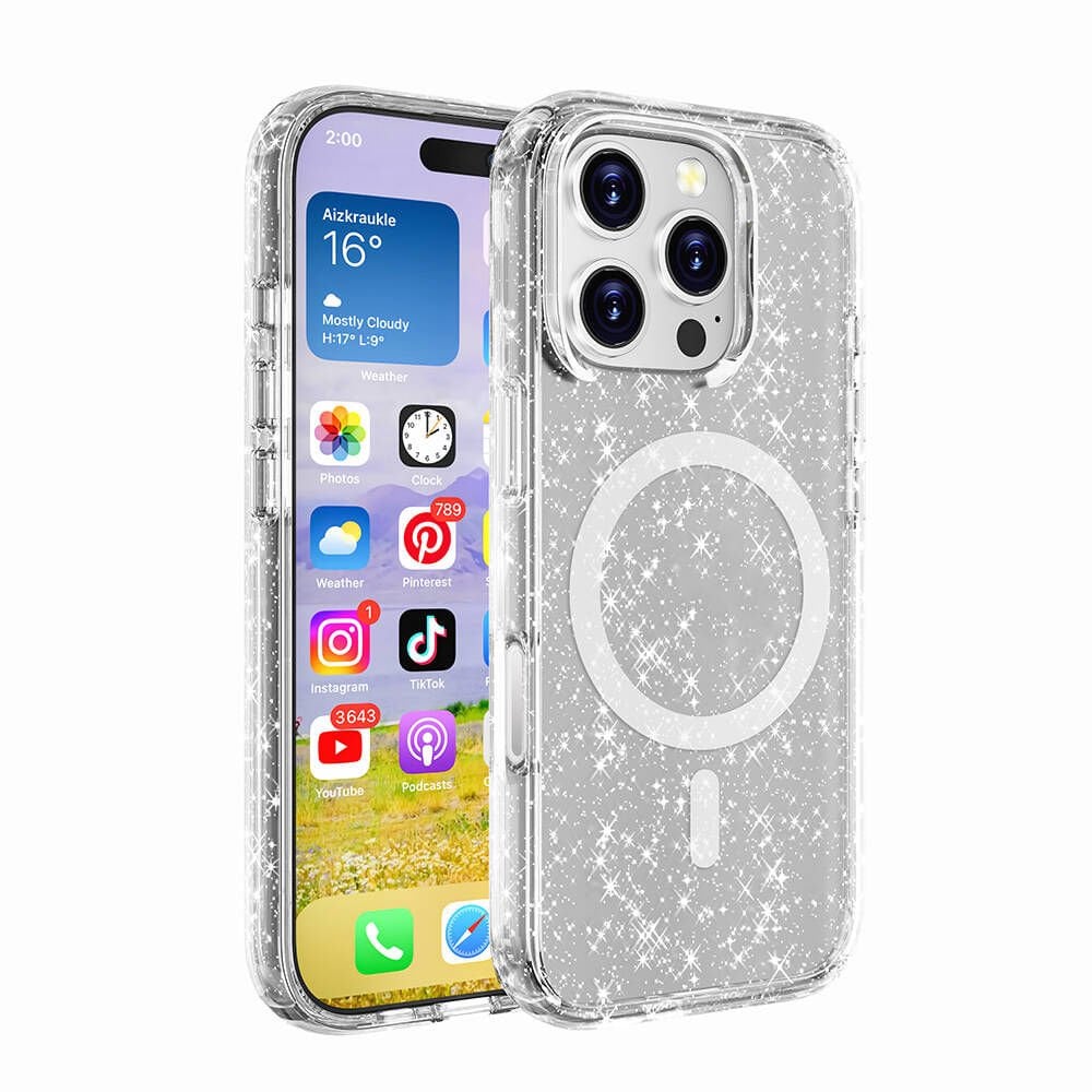 Apple iPhone 16 Plus Kılıf Magsafe Şarj Özellikli Parlayan Simli Saydam Renkli Allstar Kapak