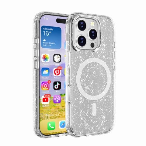 Apple iPhone 16 Plus Kılıf Magsafe Şarj Özellikli Parlayan Simli Saydam Renkli Allstar Kapak