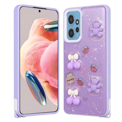 Xiaomi Redmi Note 12 4G Kılıf Parlayan Simli Kabartma Figürlü Patinda Cevze Kapak