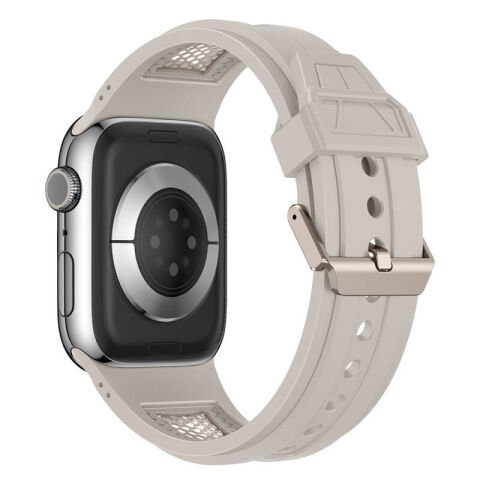 Apple Watch 7 45mm Patinda KRD-117 Hava Alabilen Delikli Metal Süslemeli Desenli Silikon Kordon