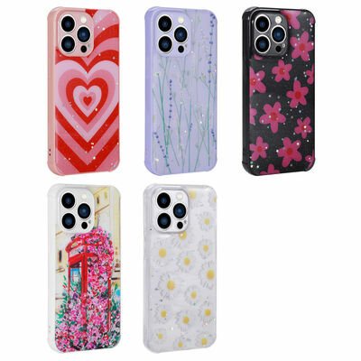 Apple iPhone 13 Pro Max Kılıf Simli Desenli Kamera Korumalı Parlak Patinda Popy Kapak