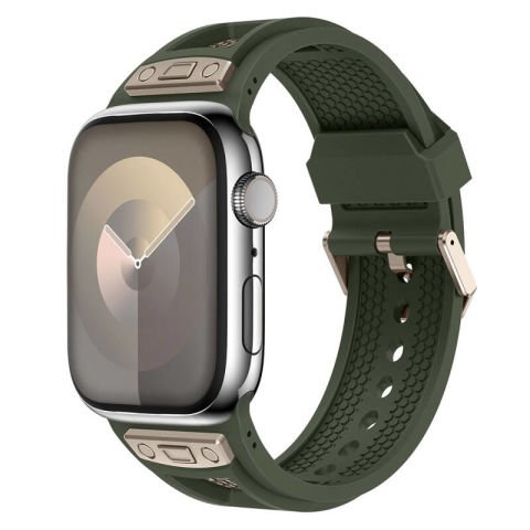 Apple Watch 44mm Patinda KRD-117 Hava Alabilen Delikli Metal Süslemeli Desenli Silikon Kordon