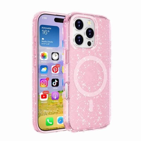 Apple iPhone 16 Pro Max Kılıf Magsafe Şarj Özellikli Parlayan Simli Saydam Renkli Allstar Kapak