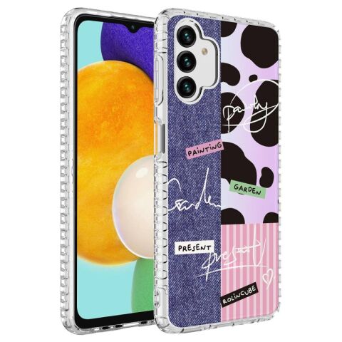 Galaxy A04S Kılıf Airbag Kenarlı Renkli Desenli Silikon Patinda Elegans Kapak
