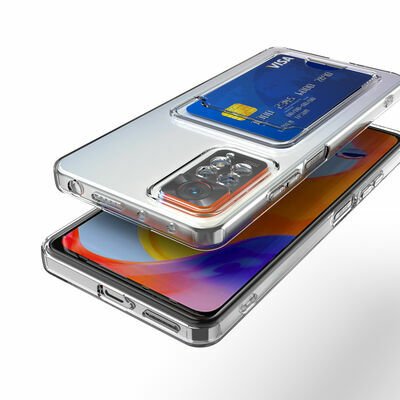 Xiaomi Redmi Note 11S Global Kılıf Kartlıklı Şeffaf Patinda Setra Clear Silikon Kapak